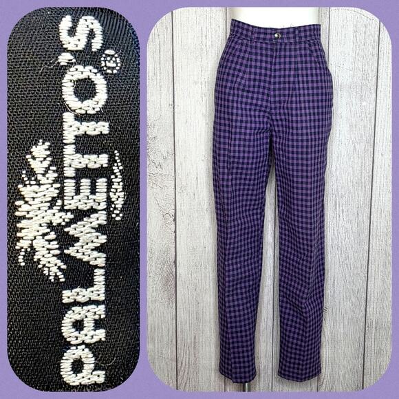 VTG 90s PALMETTO'S Super High Rise Purple/Black Plaid Pants, size 9 - Picture 1 of 9